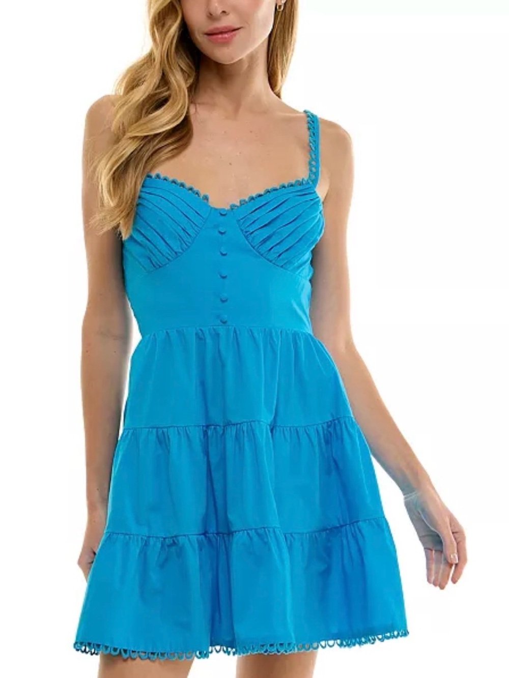 City Studios Bright Turquoise Tiered Mini Dress with Braided Straps